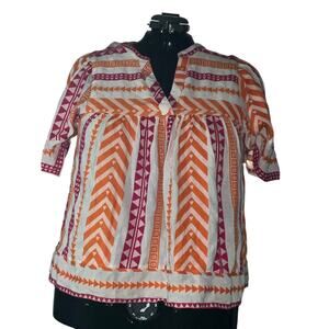 Old Navy Chevron Peasant Top Boho Orange Pink Flutter Sleeve Blouse Womens XL